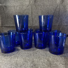 LIBBEY FLARE COBALT BLUE DOUBLE OLD FASHIONED GLASS LOT OF 10