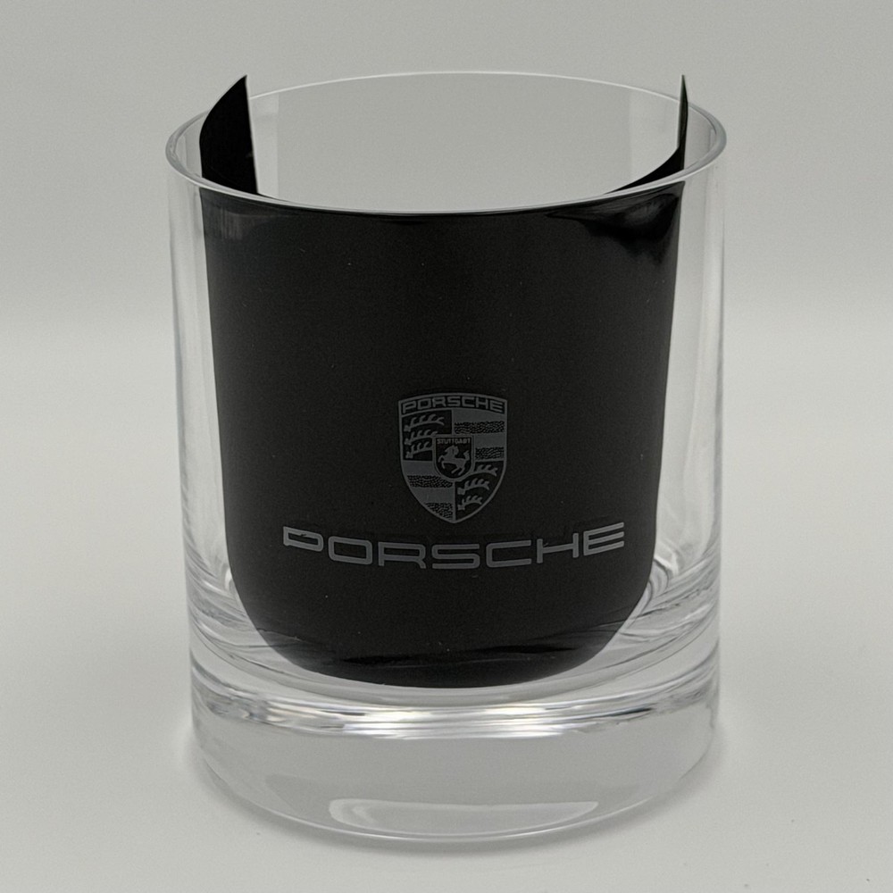Porsche Clear Rocks Glass Whiskey Tumbler Etched Logo Modern Bar Glassware