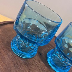 Vtg Viking Georgian Bluenique Glass Juice Tumblers MCM Blue Set of 2 USA 4″