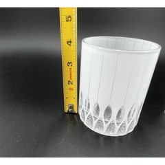 MCM Frosted White Lowball Glasses Clear Cathedral Arch Base Pinstripe Set of 2