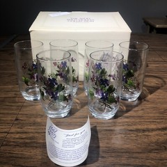 Avon Crystal Wild Violets Collection By Janet Walsh 6 Pc 8oz Vintage 5″ Tumblers
