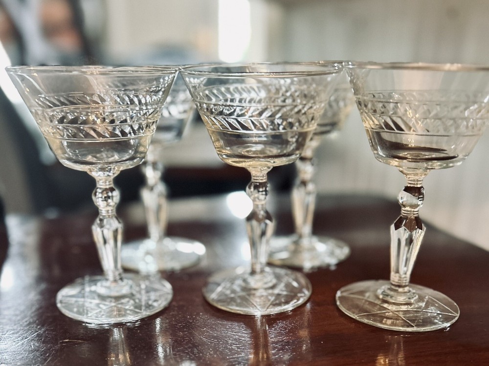 Libbey Rock Sharpe Jefferson 3006 5-1/2″ Champagne Tall Sherbet glasses set of 5