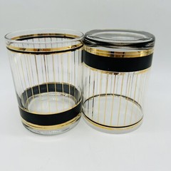 Vtg MCM Culver Devon Black 22k Lowball Whiskey Old Fashioned Glasses