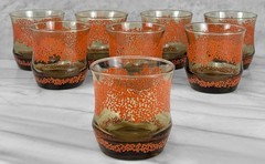 Mid-Century Boho Orange Coral Smoked Glass Juice Glasses – Set of 8
