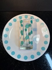 Set of 10 Turquoise Polka Dot Drinking Glasses almost match South Beach dishes