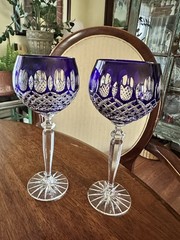 Godinger Edinburgh Cut To Clear Hock Wine Glasses Crystal Cobalt Blue Set Of (2)