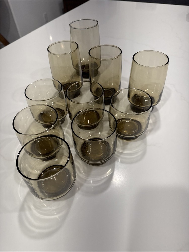 10 MCM Libbey Tawny Smoke Glasses Vintage