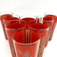 Red & Gold Culver Siam Thai Goddess 16 oz Drinking Glasses Lot of 8 MCM