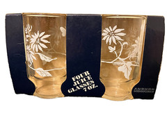 Anchor Hocking Juice Glass Set of 4 NEW in BOX White Floral Butterfly Retro 7 oz