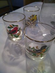 VINTAGE WEST VIRGINIA GLASS CO. BIRDS BEVERAGE PITCHER 6 GLASSES 7 PCS SET
