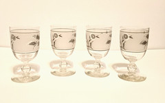 Libbey Stemmed Frosted Glasses Silver Leaf Design Vintage Set of 4