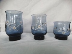 Libbey Glass Dusky Blue Tulip 12oz Tumbler White Flowers LRS10 Excel. Used Cond.
