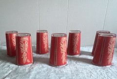 Set of 7 MCM Highball Glasses Thai Goddess 1960s, Red