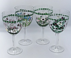 SET OF 4 PORTMEIRION BOTANIC GARDEN 18oz WATER WINE GOBLETS HAND PAINTED GLASSES