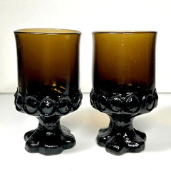 Tiffin Franciscan Madeira Smoke Brown Footed Juice Wine Goblets Glasses Set of 2