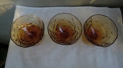 3 Seneca Driftwood Morgantown Crinkle Amber Sherbet Champagne Goblets