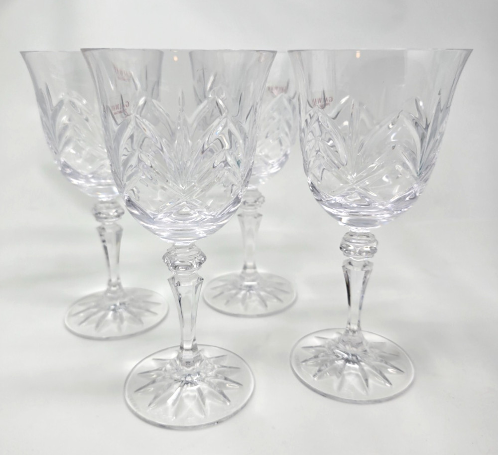 Galway Vintage Etched Set of 4 Irish Lead Crystal Wine Glasses 7 1/2″ Tall 10 oz