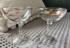 Vintage Homer Laughlin Prairie Gold Wheat Leaf Champagne Coupe Glasses Set of 2