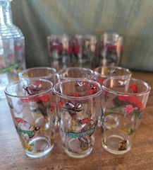 Hazel Atlas Pheasant Pitcher, 6 Glasses, 6 Juice Glasses & 2 Shot Glasses