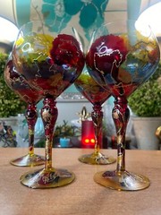 Handblown Gold Euroglass Romania, Wine Glasses/Goblets (set of 4)