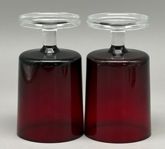 VTG WINE CAVALIER RUBY RED CRYSTAL GLASSES CLEAR FOOTED FRANCE 4.5″