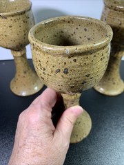 3 Handmade Studio Art Pottery Signed by Artist Wine Goblets 6 1/2″