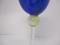 Signed Art Glass Blue and Yellow Clear Stem Goblet