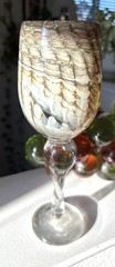 DOUG SWEET 1979 ART GLASS Set Of 4 HAND BLOWN Wine Glasses Pulled Feather SIGNED