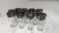 Vintage Silver Rim 12 Oz Tumblers Floral Pattern