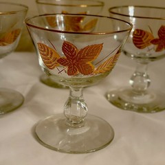 Vtg 4 Libbey Gold Leaf Champagne Sorbet GlassesGolden Leaf Clear Gold Rim MCM