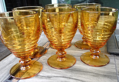 Set of 6 Paden City #991 PENNY Behive Art Glass Amber Low Water Goblets 9 oz