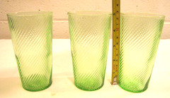 Set of 3 Uranium Swirl Ribbed Tumbler Glasses 5″