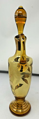 Bohemian Amber Crystal Cordial Set Czechoslovakia MCM 1960’s 22k Gold Trim