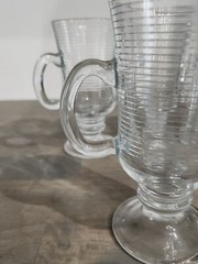 Irish Coffee Mugs Cups Ribbed Pedestal Made in Portugal Set Of 4