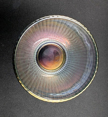 Vintage Clear Iridescent Ribbed Glass Tumble-Up Bedside Carafe Set Tapered