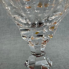 Vintage Cut Crystal Amber Flashed Wine Hock Glass Goblet Faceted Stem 7 7/8″