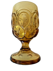Set of 4 Vintage LE SMITH Amber Glass Moon & Stars 6″ Juice Drink Goblets ~ VG
