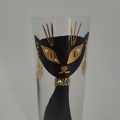 READ (4) Libbey Maida Armour Parisian Black Siamese Cats Frosted High Ball Glass