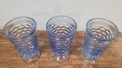 3 Vintage Indiana Glass Whitehall Colony Light Blue Cube 6″ Footed Iced Tea