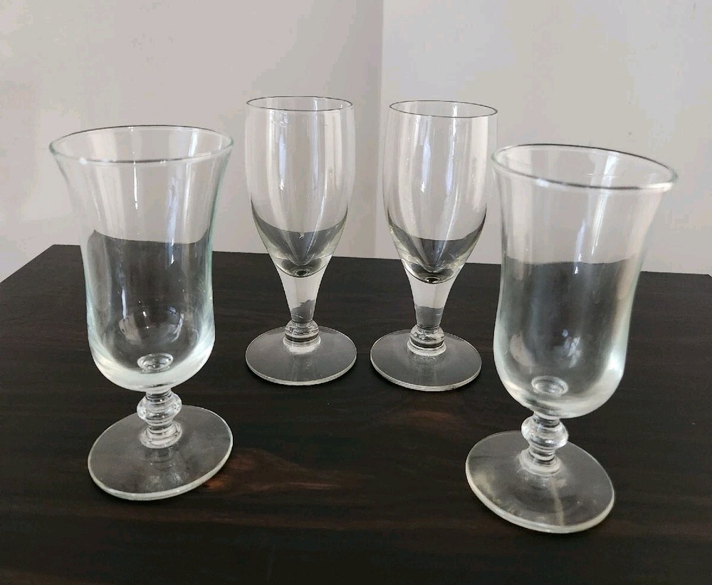 4 Footed Stemmed 4 oz Water Juice Wine Glasses Clear Smooth 2 styles