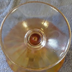 Unmarked Amber Iridescent Carnival Glass Goblet, Glossy Glass Stemware