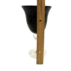 Black Floral Etched Glass Water Wine Goblet 7.75″ Tall Opaque Halloween Chalice