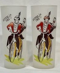 Vintage Tom Collins Tall Frosted Glasses Set/2 Bicycle for Two 1950s Style Retro