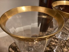 2-Tiffin-Franciscan Minton Optic Glass Gold Encrusted Water Goblet Stem EUC