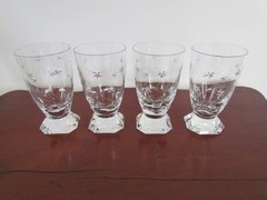 VTG Nachtmann Crystal Footed Tumblers Set 4 Hand Cut Stars Germany Bleikristall