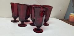 8 INDEPENDENCE GLASS CO RED OCTAGONAL WINE GLASS GOBLETS 6″