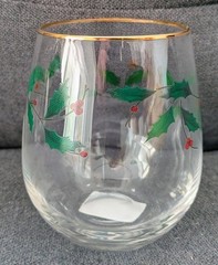 Lenox Crystal HOLIDAY Christmas Holly Stemless Wine Glasses Set of 4