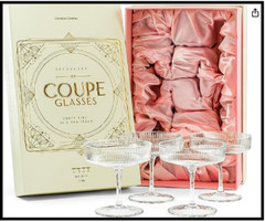 Vintage Art Deco Coupe Glasses | Set of 4 | 7 oz Classic Cocktail Glassware for