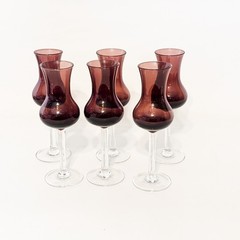 Vintage Set of 6 Amethyst Grappa Purple Stemmed Cordial Aperitif Glasses 6.5″ h
