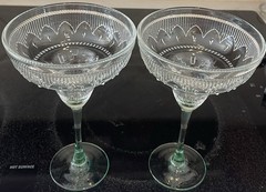 Set Of 2 Vintage Cristal d’Arques-Durand Sombrero Margarita Glasses – Green Stem